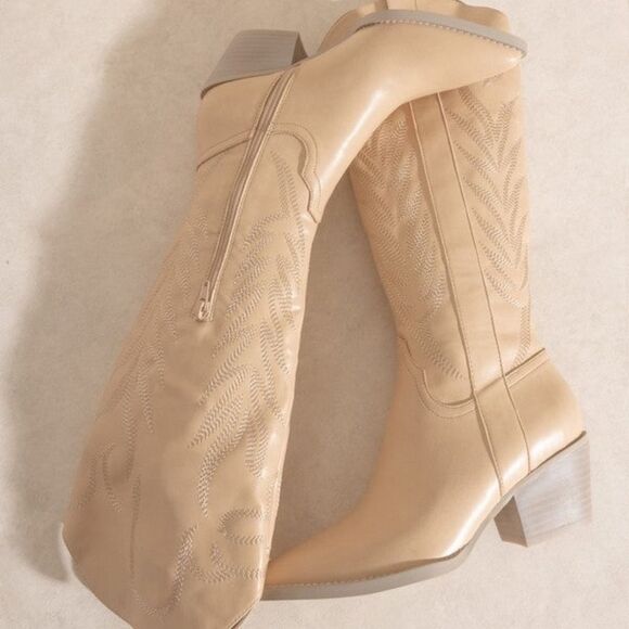 Nude faux leather cowboy boots western festival boho - Picture 2 of 3